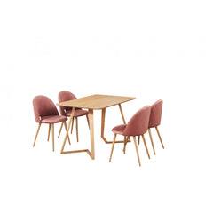 Oak Dallas Dining Set - Table and 4 Velvet Chairs