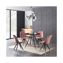 Round Dining Table - Dorchester Lux Marble Effect & Gold-Tipped Legs - 90cm