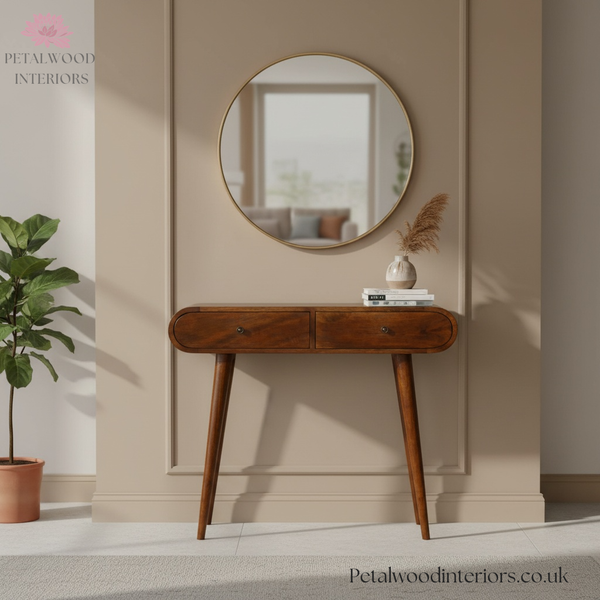 Solid Wood - Console Table - 78cm Wide - Wooden Legs - 2 Drawers - Traditional Finish - Petalwood Interiors - Front