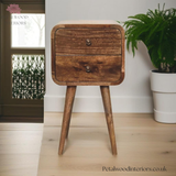 Mini Curved Bedside Table - Solid Wood - 2 Drawers - 55cm Height | Traditional Style - Petalwood Interiors