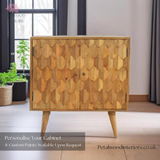Solid Wood - Cabinet with 2 Shelves - Modern Patterned Front | Vintage Design - Petalwood Interiors