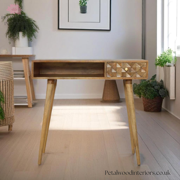 Solid Wood - Desk - Single Drawer With Open Slot | Art Deco Style - Petalwood Interiors