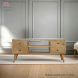 Solid Wood - TV Stand with 4 Drawers and 2 Shelves - 90cm Height | Classic Design - Petalwood Interiors