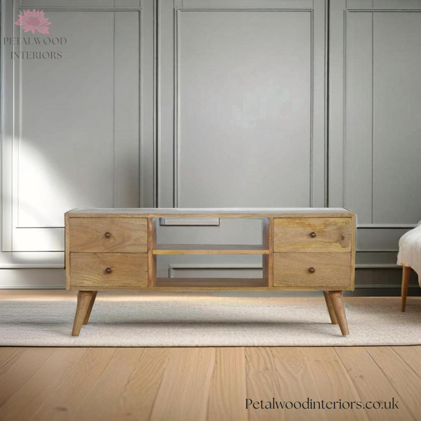 Solid Wood - TV Stand with 4 Drawers and 2 Shelves - 90cm Height | Classic Design - Petalwood Interiors