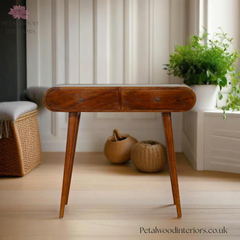 Solid Wood - Console Table - 78cm Wide - Wooden Legs - 2 Drawers | Traditional Finish - Petalwood Interiors