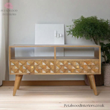 Solid Wood - Tv Stand - Hand-Made Drawers - 47cm Height | Traditional Finish - Petalwood Interiors