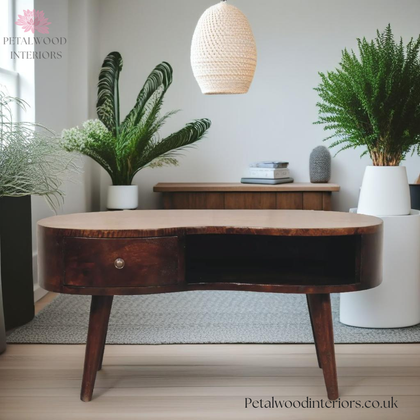 Solid Wood - Coffee Table - Wooden Legs - 25cm Height | Unique Shape - Petalwood Interiors