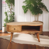 Solid Wood - Coffee Table - 40cm Height - Wooden Legs - Drawer & Open Slot | Traditional Design - Petalwood Interiors
