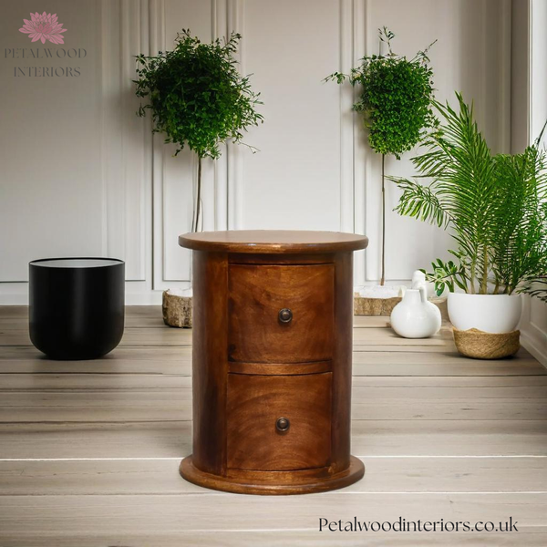 Solid Wood - Mini Round Drum Chest of Drawers - 2 Drawers - 40cm Height | Country Style - Petalwood Interiors