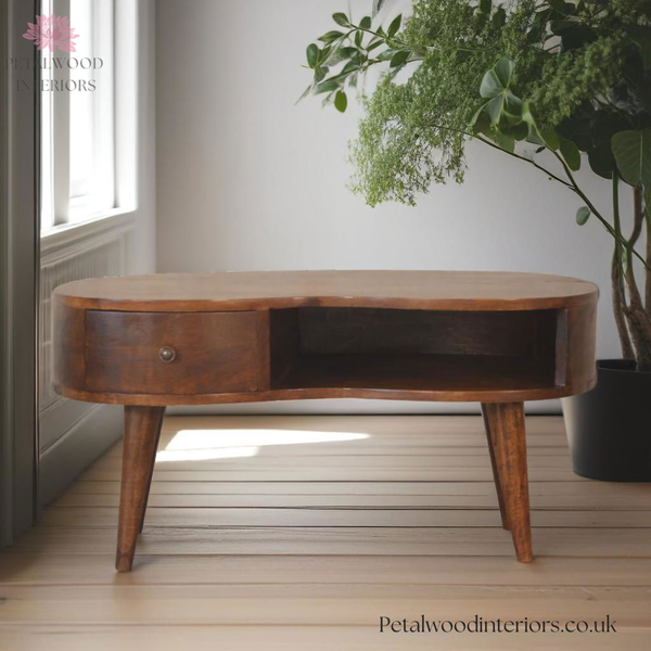 Solid Wood - Coffee Table - Dark Wood Finish - 40cm Height - Wooden Legs - Drawer Storage - Petalwood Interiors