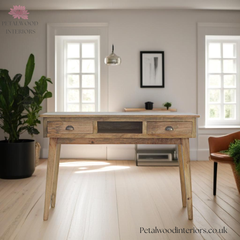 Solid Wood - Writing Desk - 2 Drawers - Oak Finish - 78cm Height | Classic Legs - Petalwood Interiors