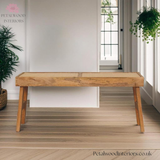 Wooden Bench with Rattan Seating - Light Solid Wood - 40cm Height - Petalwood Interiors
