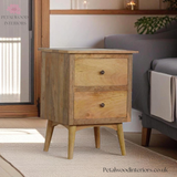 Solid Wood - Bedside Table with 2 Drawers - 60cm Height | Classic Design - Petalwood Interiors