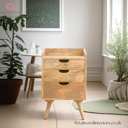 Solid Wood - Gallery Back Bedside Table - 63cm Height - 2 Drawers | Traditional Finish - Petalwood Interiors
