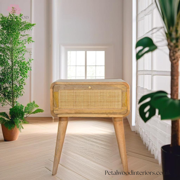 Solid Wood - Bedside Table - Rattan Drawer - 54cm Height | Classic Finish - Petalwood Interiors