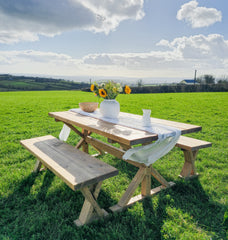 Outdoor Table - With Timber Cross Legs and Bench - 180cm