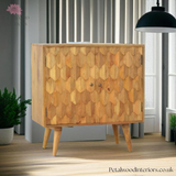 Solid Wood - Cabinet with 2 Shelves - Modern Patterned Front | Vintage Design - Petalwood Interiors