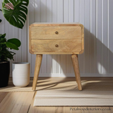 Bedside Table Solid Wood - 2 Drawers - Natural Finish | Traditional Design - Petalwood Interiors