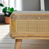 Solid Wood - Bedside Table - Rattan Drawer - 54cm Height | Classic Finish - Petalwood Interiors