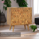 Solid Wood - Chest of Drawers with Carved Pattern - 77cm Height | Vintage Design - Petalwood Interiors