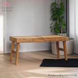 Wooden Bench with Rattan Seating - Light Solid Wood - 40cm Height - Petalwood Interiors