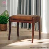 Solid Wood - Footstool with 100% Leather - Petalwood Interiors