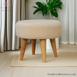 Small Footstool - Pouffe with 100% Cotton Upholstery - Solid Wood Legs - Petalwood Interiors