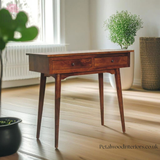 Solid Wood - Bedside Table - Brass Accents - 58cm Height | Elegant Storage - Petalwood Interiors