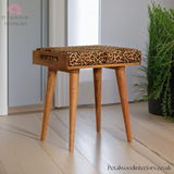Solid Wood - Footstool with Leopard Print Upholstery - Petalwood Interiors