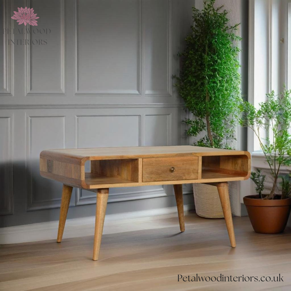 Solid Wood - Coffee Table - Single Drawer with Open Shelves | Classic Design - Petalwood Interiors