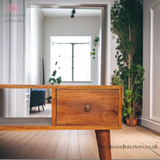 Solid Wood - Coffee Table - Dark Wood Finish - 38cm Height - Brass Knobs | Modern Storage - Petalwood Interiors
