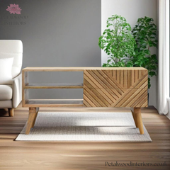 Solid Wood - TV Stand - 2 Drawers 2 Shelves - Zig-Zag Pattern | Modern Design - Petalwood Interiors