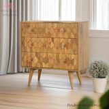 Solid Wood - Chest of Drawers with Carved Pattern - 77cm Height | Vintage Design - Petalwood Interiors