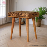 Solid Wood - Footstool with Leopard Print Upholstery - Petalwood Interiors