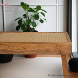 Wooden Bench with Rattan Seating - Light Solid Wood - 40cm Height - Petalwood Interiors