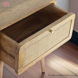 Solid Wood - Bedside Table - Rattan Drawer - 54cm Height | Classic Finish - Petalwood Interiors