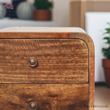 Mini Curved Bedside Table - Solid Wood - 2 Drawers - 55cm Height | Traditional Style - Petalwood Interiors