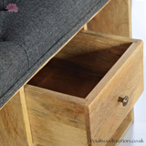 Solid Wood - Shoe Storage Bench - Black Tweed Seat - 58cm Height - 6 Shelves | Traditional Finish - Petalwood Interiors