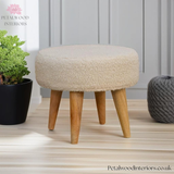 Small Footstool - Pouffe with 100% Cotton Upholstery - Solid Wood Legs - Petalwood Interiors