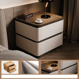 Bedside Cabinet Leather Solid Wood 40cm Premium