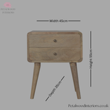 Bedside Table Solid Wood - 2 Drawers - Natural Finish | Traditional Design - Petalwood Interiors