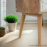 Solid Wood - Bedside Table - Green Floral Drawers  - Glass Knobs | Classic Legs - Petalwood Interiors