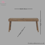 Wooden Bench with Rattan Seating - Light Solid Wood - 40cm Height - Petalwood Interiors