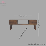 Solid Wood - Coffee Table - Dark Wood Finish - 38cm Height - Brass Knobs | Modern Storage - Petalwood Interiors