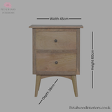 Solid Wood - Bedside Table with 2 Drawers - 60cm Height | Classic Design - Petalwood Interiors