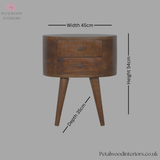 Dark Solid Wood - Bedside Table - Wooden Legs - 2 Mini Drawers - 54cm Height - Petalwood Interiors