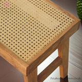 Wooden Bench with Rattan Seating - Light Solid Wood - 40cm Height - Petalwood Interiors