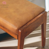 Solid Wood - Footstool with 100% Leather - Petalwood Interiors