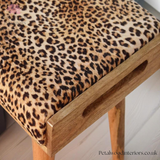 Solid Wood - Footstool with Leopard Print Upholstery - Petalwood Interiors