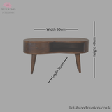 Solid Wood - Coffee Table - Dark Wood Finish - 40cm Height - Wooden Legs - Drawer Storage - Petalwood Interiors